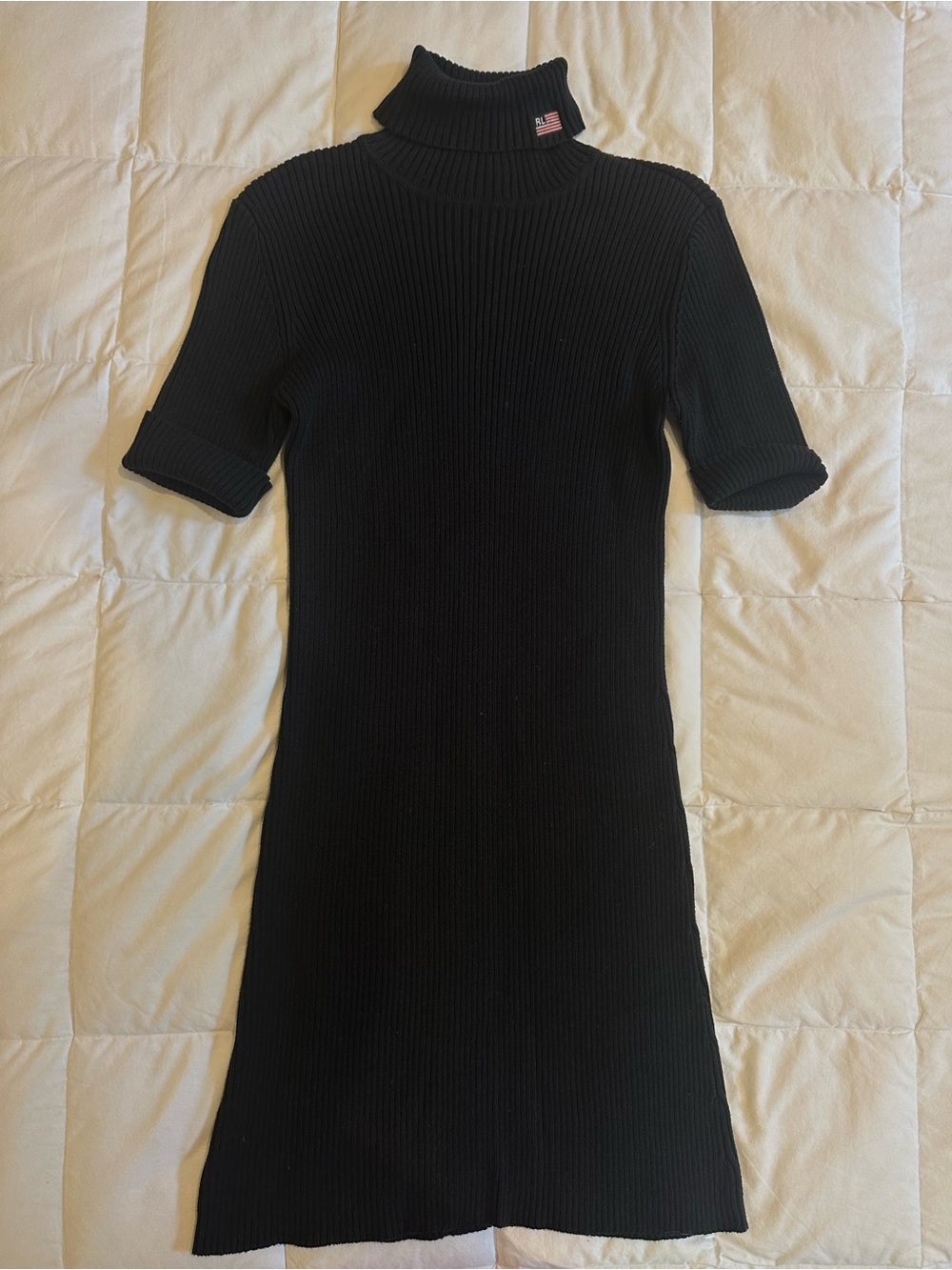 Polo by Ralph Lauren Black Ribbed Turtleneck Short-Sleeve Dress